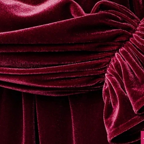 Burgundy Red crushed Velvet plunging v neck Cherry Girl fairy core Dress Sz S - Picture 12 of 12